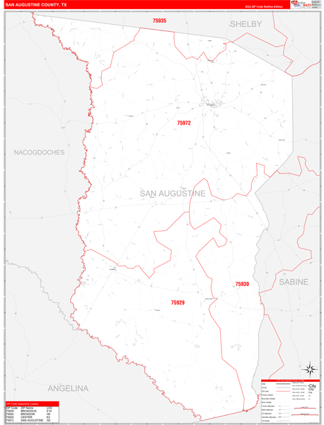 San Augustine County Digital Map Red Line Style